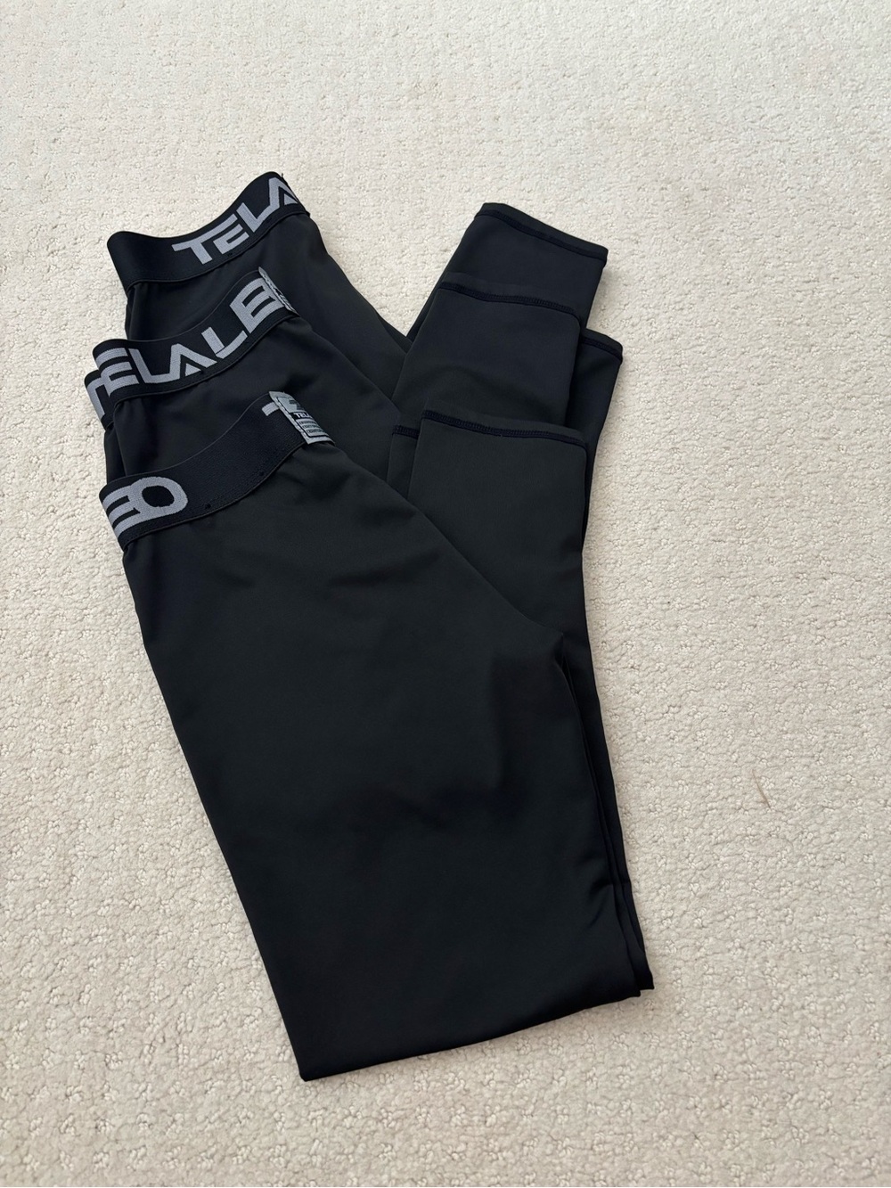 TELALEO Kids Youth Active Black Sports Leggings with Branded Waistband 3-pack